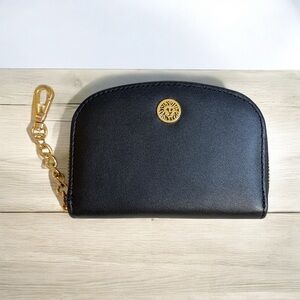 Anne Klein Small Curved Card Holder Mini Coin Wallet Black NEW
